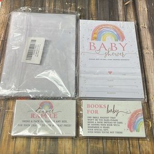 5for$10 Rainbow Baby Shower Invitation Kit, Invites Diaper Raffle Tickets 25Pcs